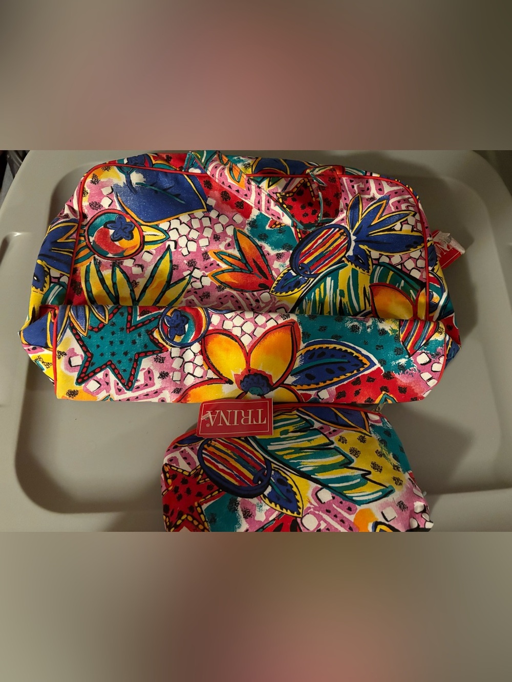VINTAGE TRINA FLORAL FABRIC MAKEUP CASE and POUCH